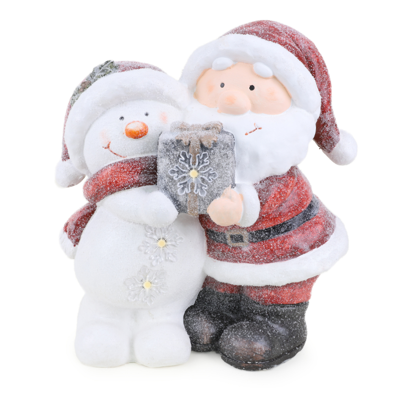 Santa & Snowman Standing Christmas Resin Ornament With Lights 35cm x ...