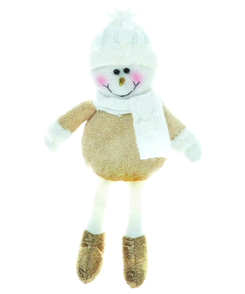 Toyland 25cm Hanging Felt Plush Snowman Decoration With Sparkling Gold Features - Christmas Hanger