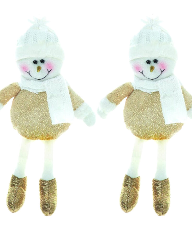 Toyland® 2-25cm Hanging Felt Plush Snowman Decorations With Sparkling Gold Features - Christmas Hanger