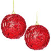 Toyland Pack of 2-13cm Glittery Red Round Shaped Christmas Tree Bauble Decoration