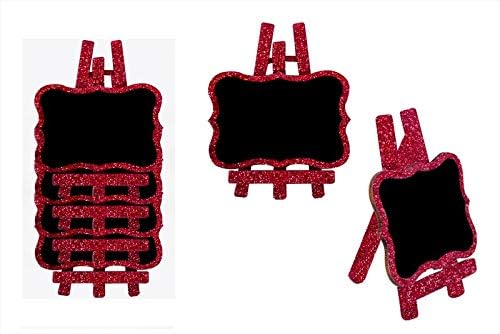 Toyland Pack of 4-6.5cm Red Glitter Name Place Chalk Boards - Place Boards - Christmas/Wedding/Party