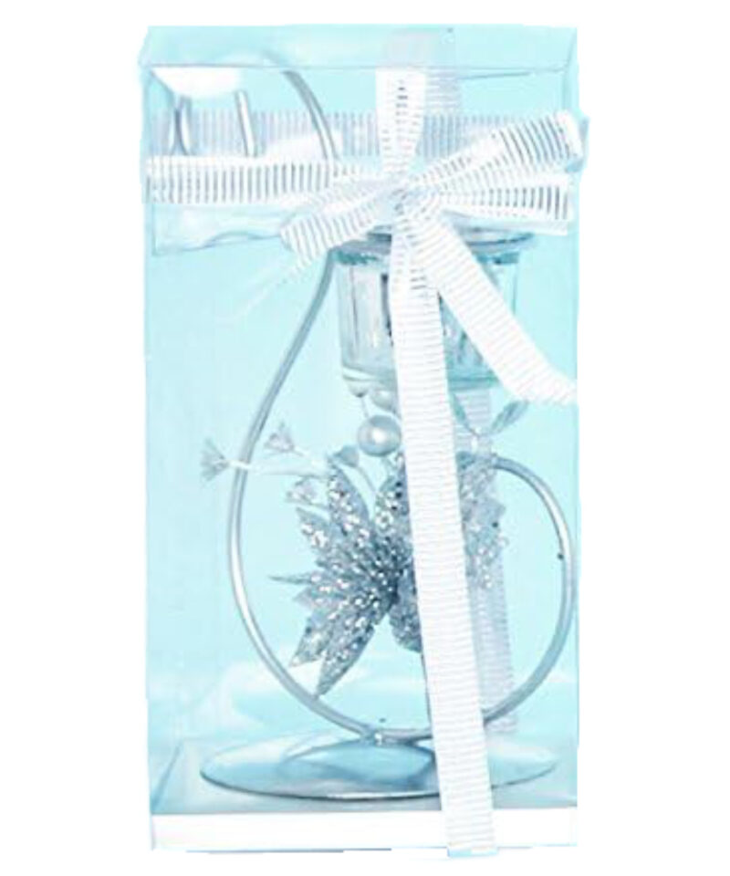 22cm Stunning Sparkly Silver Curved Candle Holder - Christmas Candles