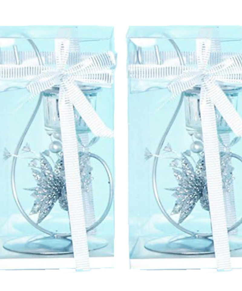 Toyland® Pack of 2-7cm Stunning Sparkly Silver Curved Candle Holders - Christmas Candles