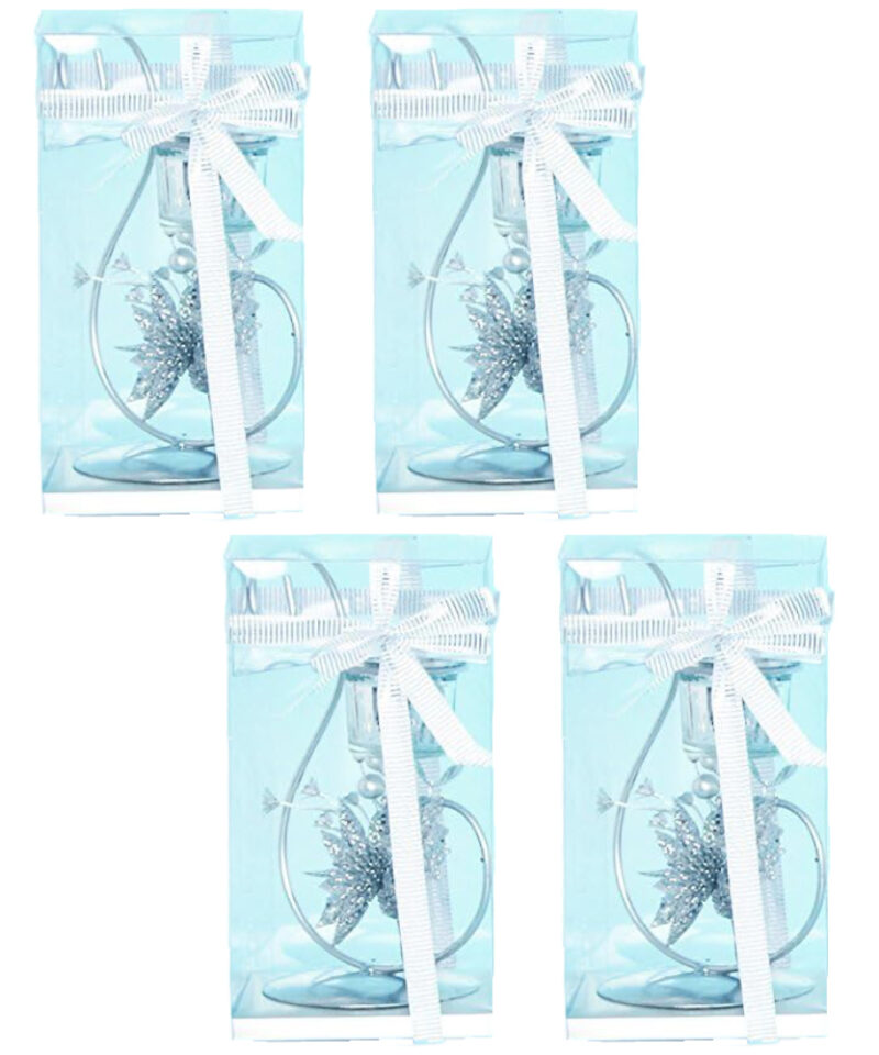 Toyland® Four 7cm Stunning Sparkly Silver Curved Candle Holders - Christmas Candles