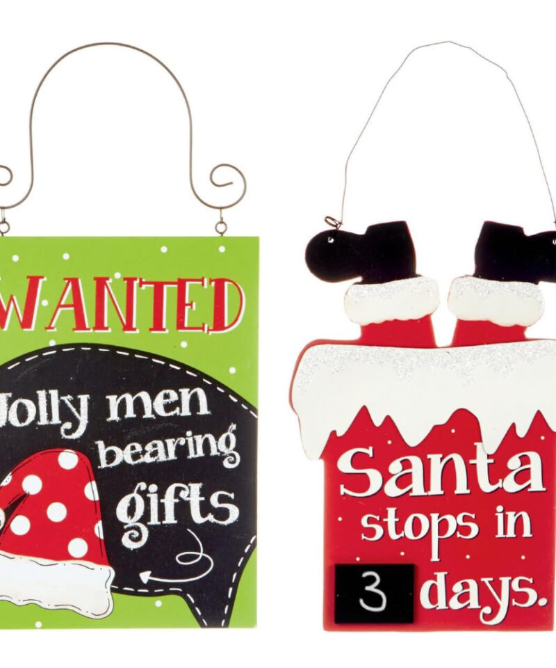 Toyland Set Of 2 Festive Signs - Christmas Countdown and Wanted Sign - Christmas Hanging Decorations