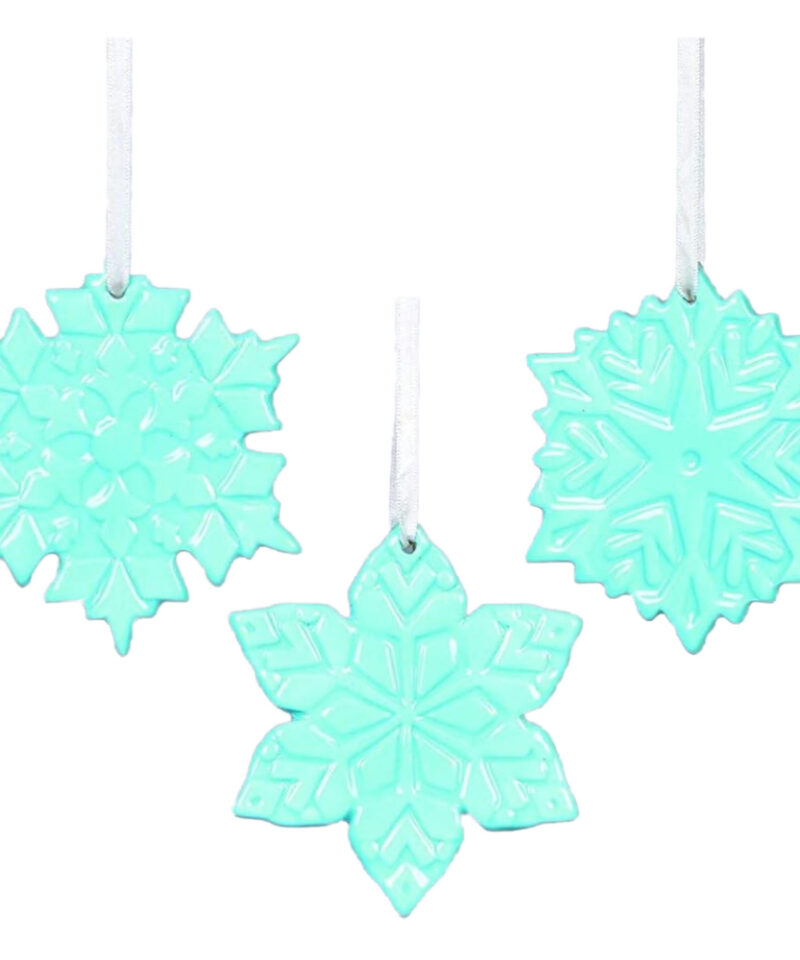 Toyland Pack Of 3 9cm Light Blue Snowflake Tree Ornaments - Snowflake Decorations