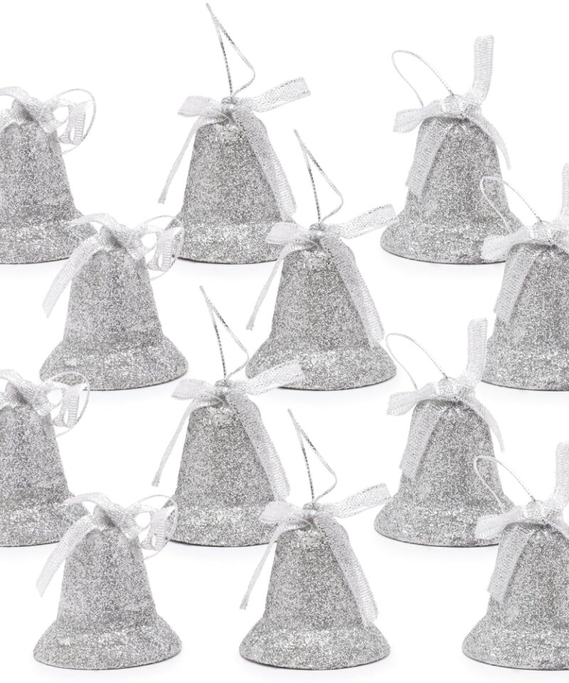 Toyland® Four Packs Of Three Glittery Silver Bell Tree Trims - Perfect Christmas Tree Decoration