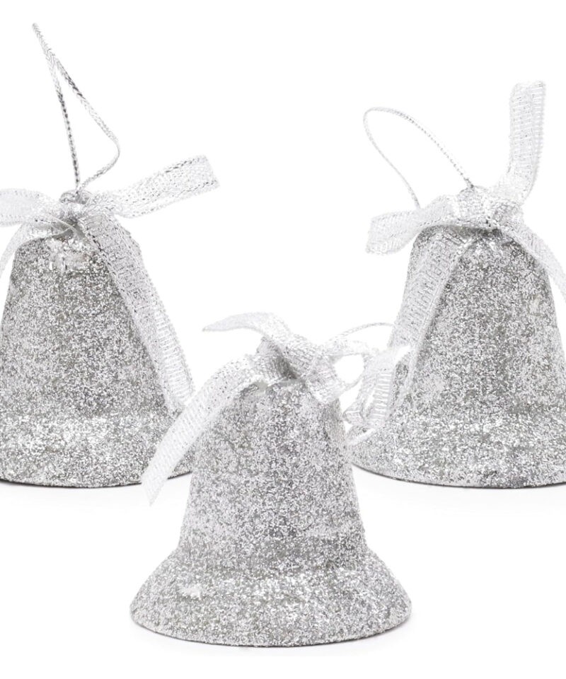 Toyland® One Pack Of Three Glittery Silver Bell Tree Trims - Perfect Christmas Tree Decorations