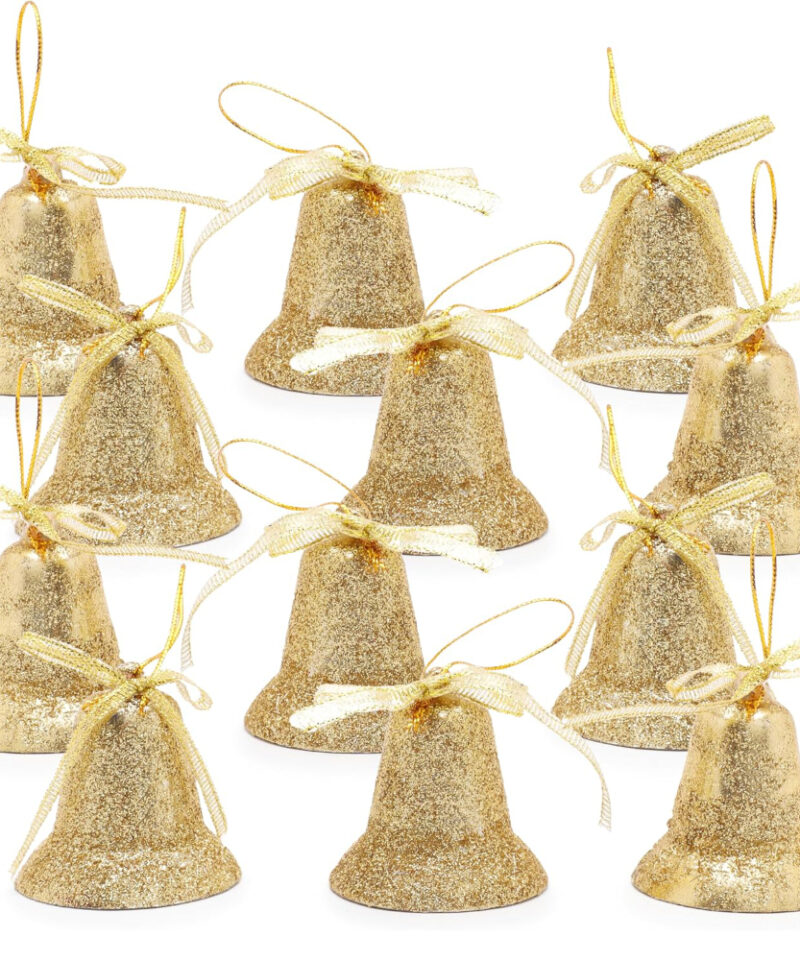 Toyland® Four Packs Of Three Glittery Gold Bell Tree Trims - Perfect Christmas Tree Decoration