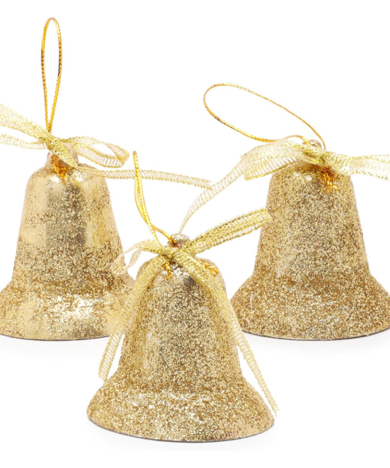 One Pack Of Three Glittery Gold Bell Tree Trims - Perfect Christmas Tree Decoration