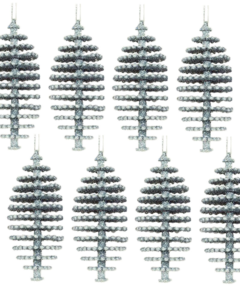 Toyland® Set of 8 Silver Glitter Pine Cone Style Christmas Tree Decorations - Christmas Accessories