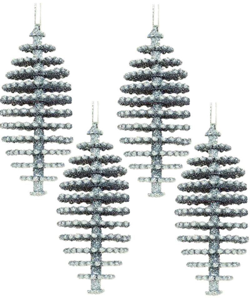 Toyland® Pack of 4 Silver Glitter Pine Cone Style Christmas Tree Decorations - Christmas Accessories