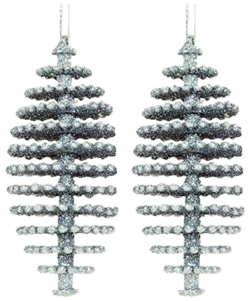 Toyland® Pack of 2 Silver Glitter Pine Cone Style Christmas Tree Decorations - Christmas Accessories