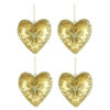 Toyland® Four Sweet Sparkling Gold Heart Hanging Decorations With Floral Decorations - Christmas Tree Decorations