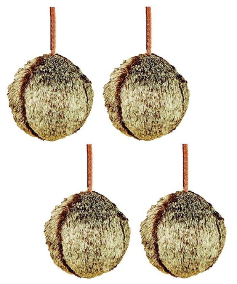 Toyland x4 - 8cm Brown Faux Fur Ball Bauble - Christmas Tree Decorations