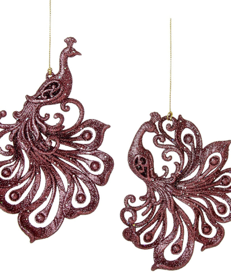 One Of Each Assorted Glittery Bronze Peacock Christmas Tree Hanger - Luxury Christmas Decorations