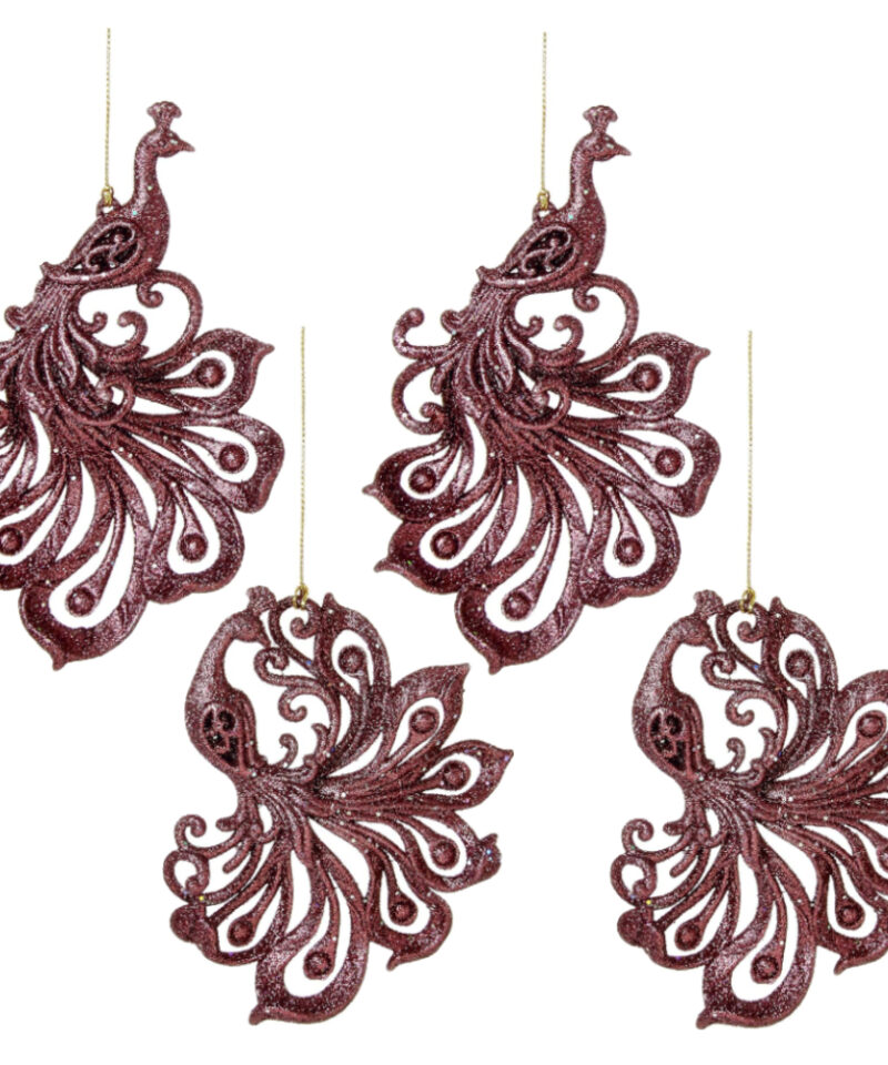 Two Of Each Assorted Glittery Bronze Peacock Christmas Tree Hangers Christmas Decorations