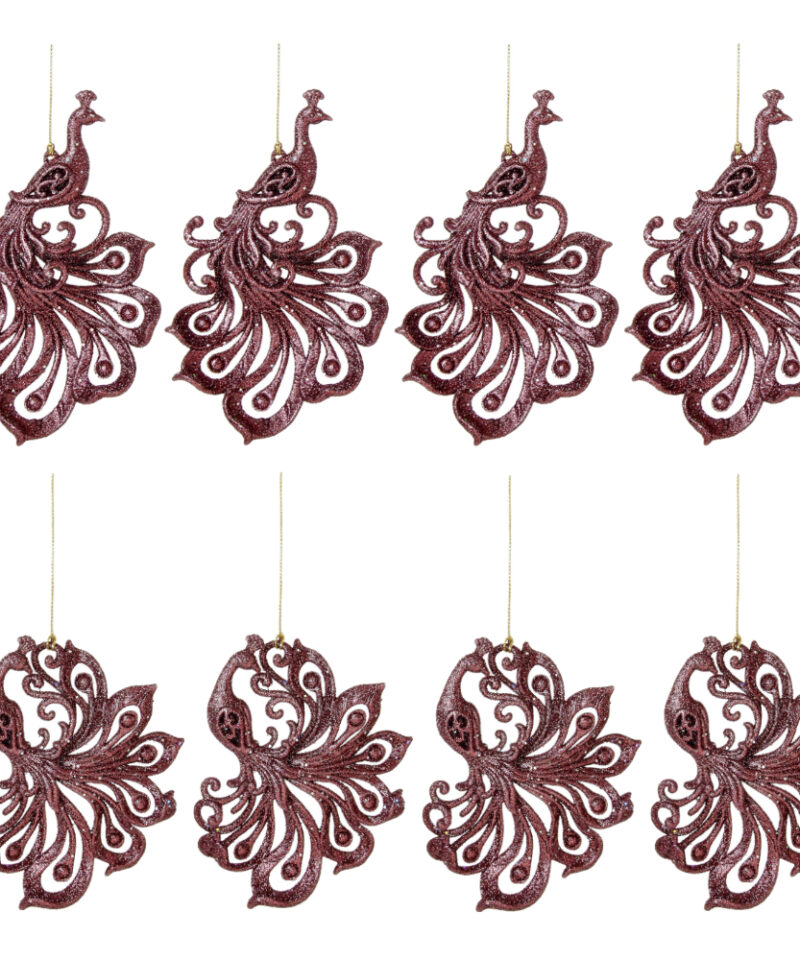 Four Of Each Assorted Glittery Bronze Peacock Christmas Tree Hanger Christmas Decorations