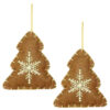 Two Brown Fabric Tree Shaped Tree Hangers With Contrasting White Snowflake Detail - Christmas Tree Decorations