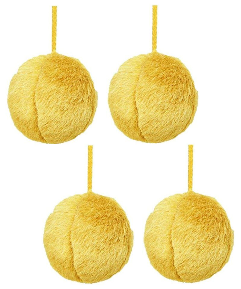 Toyland x4 - 8cm Caramel Faux Fur Ball Bauble - Christmas Tree Decorations