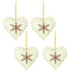Four White Fabric Heart Shaped Tree Hangers With Contrasting Brown Snowflake Detail - Christmas Tree Decorations