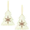 Two White Fabric Tree Shaped Tree Hangers With Contrasting Brown Snowflake Detail - Christmas Tree Decorations