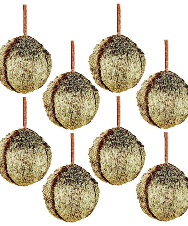 Toyland x8 - 8cm Brown Faux Fur Ball Bauble - Christmas Tree Decorations
