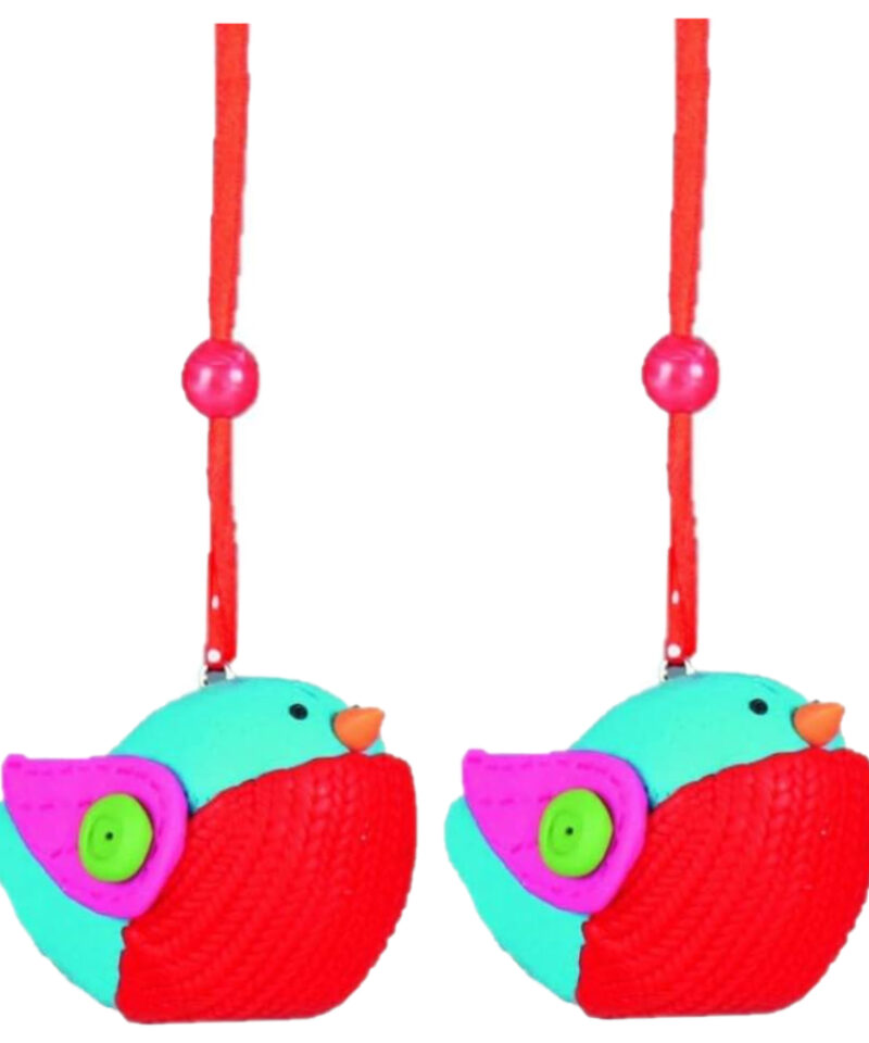 Premier Pack of 2 - Vibrant Blue & Red Clay Bird Hanging Decorations - Perfect Christmas Tree Decoration