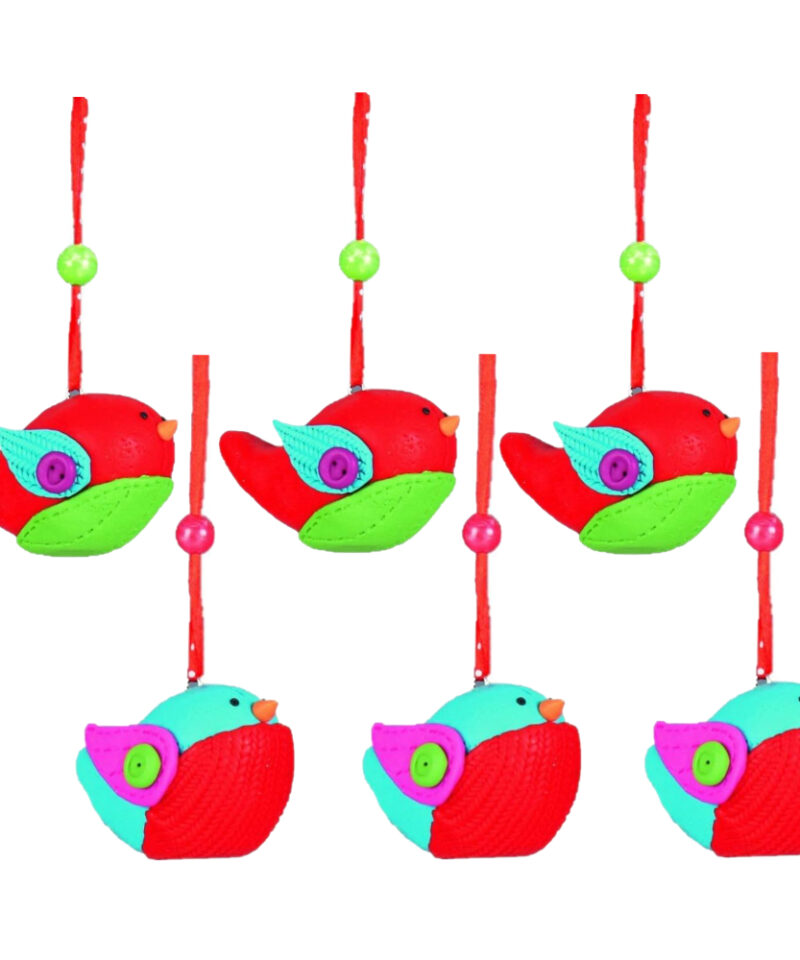 Toyland® Pack of 6 - Assorted Vibrant Clay Bird Hanging Decorations - Perfect Christmas Tree Decoration