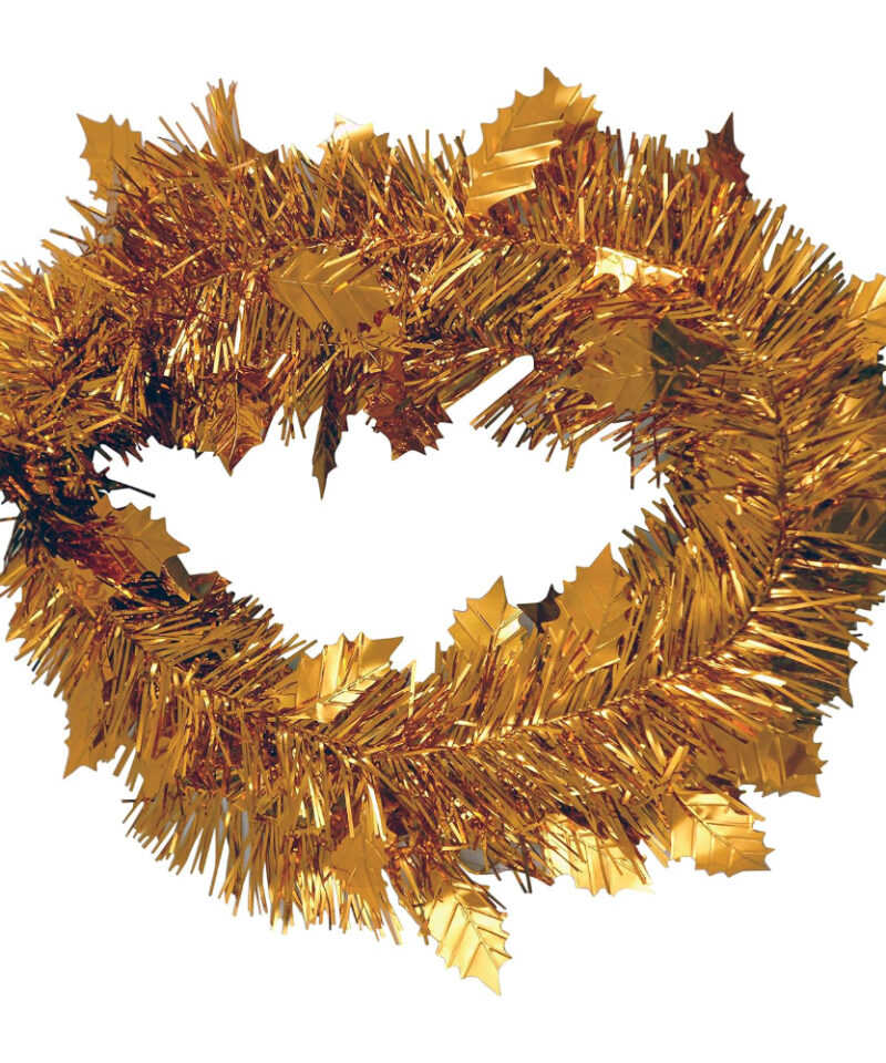 2.4 Metre Length (8FT) Holly Leaf Tinsel Garland In Dark Gold (PM33)