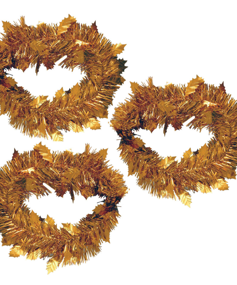 Toyland® PACK OF THREE - 2.4 Metre Length (8FT) Holly Leaf Tinsel Garland In Dark Gold