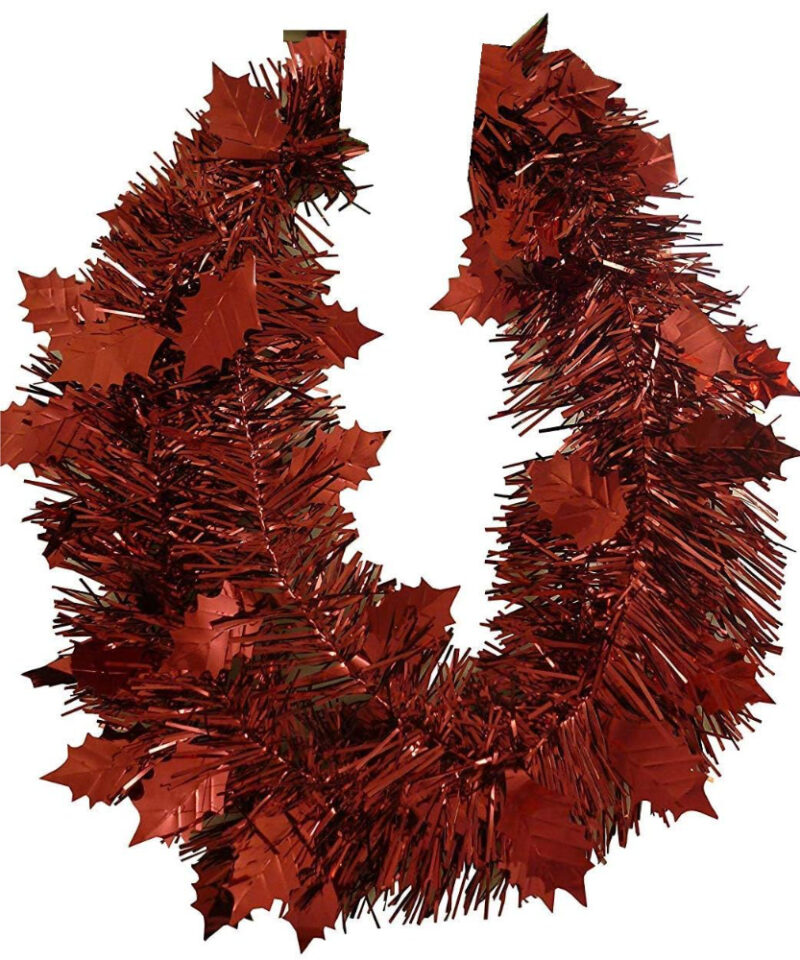 2.4 Metre Length (8FT) Holly Leaf Tinsel Garland In Dark Red/ Burgundy (PM33)