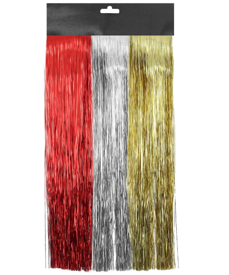 Christmas Tree Decoration Lametta Tinsel - 3 Assorted Colours Red, Gold and Silver