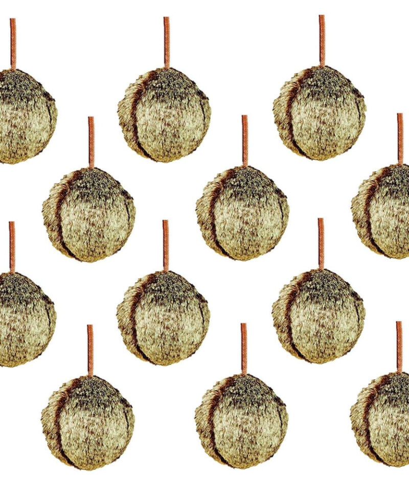 Toyland Pack of 12-8cm Brown Faux Fur Christmas Tree Baubles