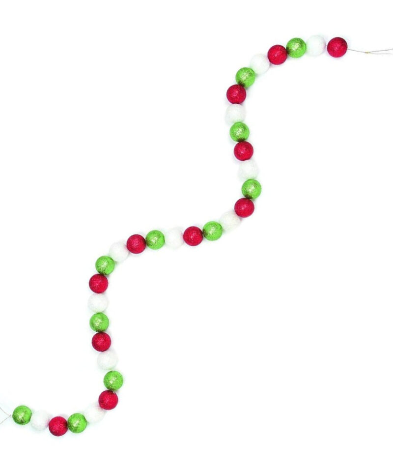Premier 150cm Red, Green & White Glitter Ball Garland - Home/Office Christmas Decoration