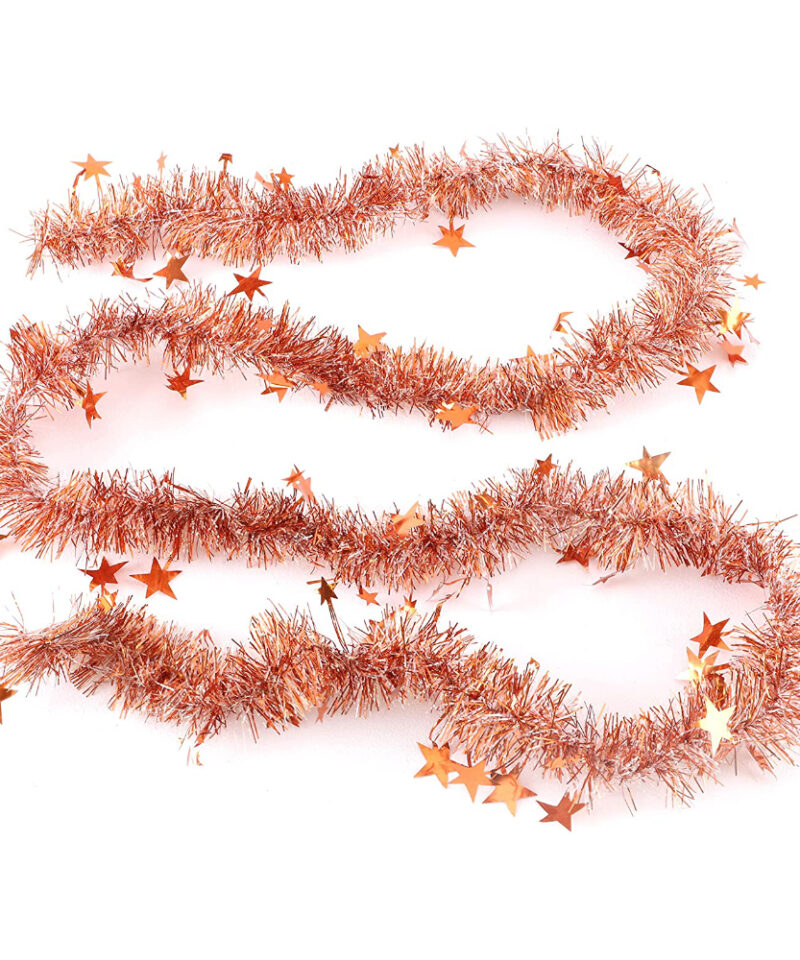 BALLOONSHOP Toyland® 2m Tinsel Garland with Stars - Thin Strands - Christmas Tree Decorations (Copper)