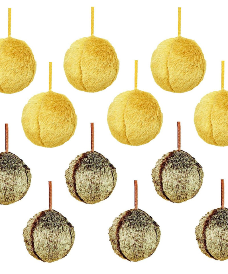 Toyland Pack of 12-8cm Brown & Caramel Faux Fur Christmas Tree Baubles
