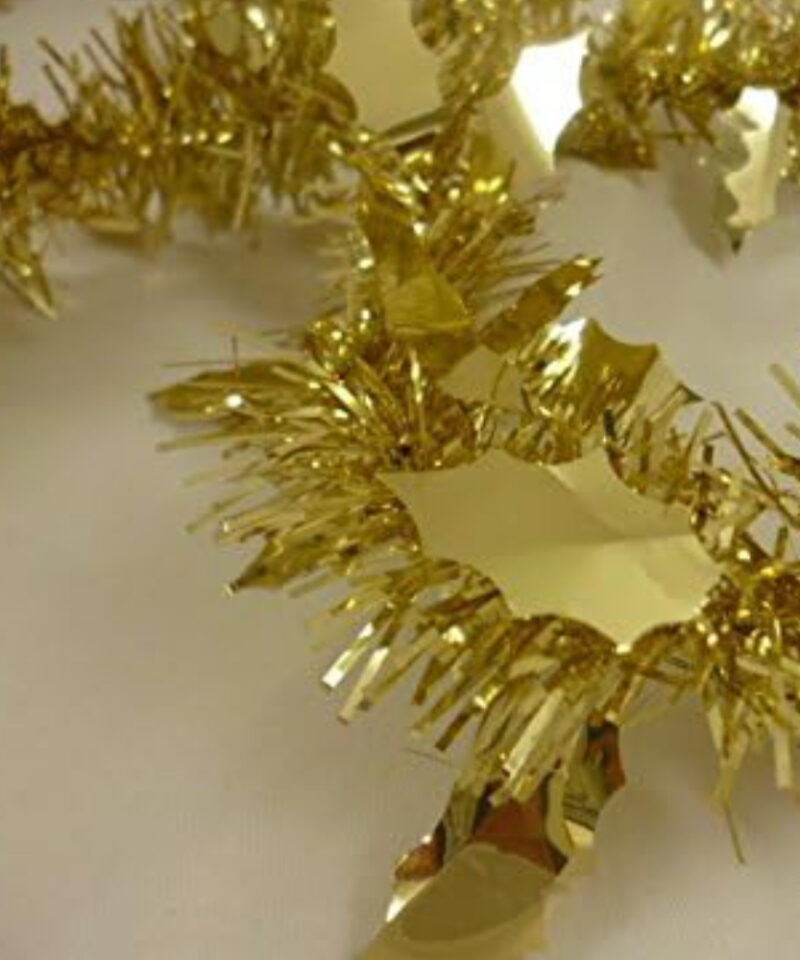 Toyland 2 Metre Gold Christmas Tree Tinsel with Holly Design
