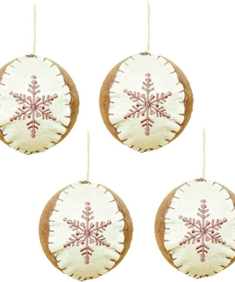 Toyland® Pack of 4-8cm Fabric Bauble With Snowflake Pattern - Christmas Tree Decorations
