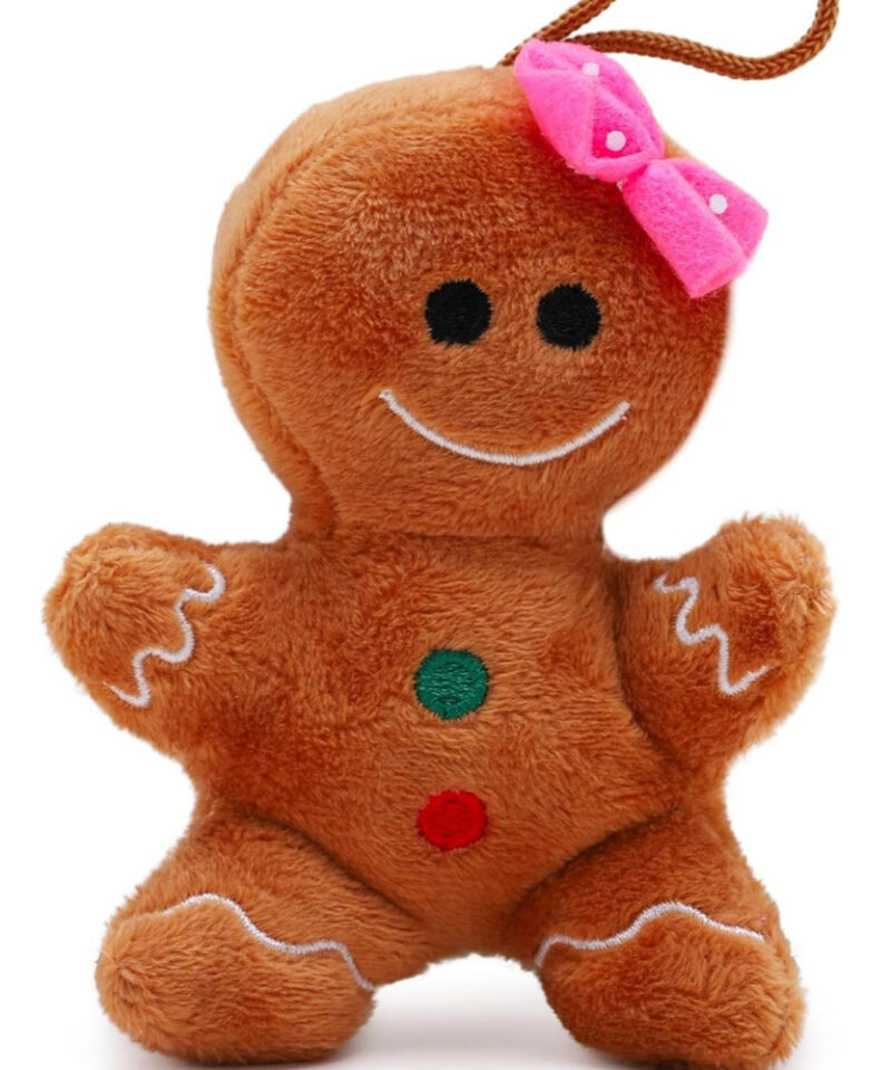 10cm Plush Gingerbread Man Soft Toy With Pink Bow - Christmas Soft Toys - Christmas Decorations