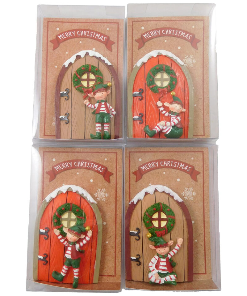 Pack Of 2 - 7.5cm Christmas Door With Elf Ornament - Stocking Fillers - Secret Santa - Christmas Decoration