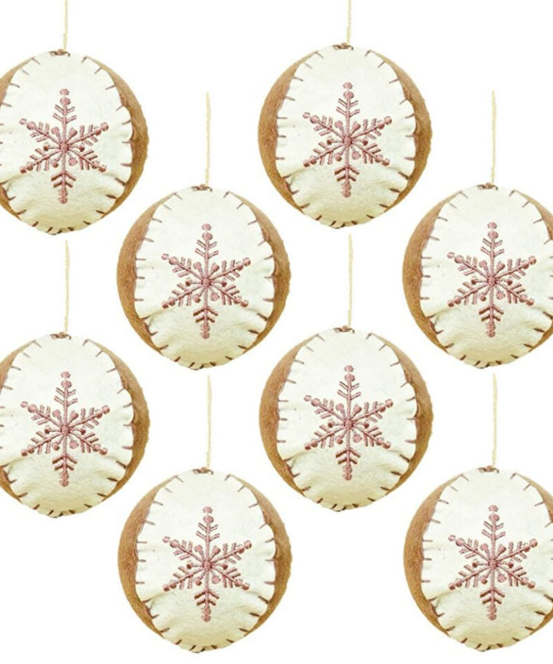 Toyland Pack of 8-8cm Fabric Bauble With Snowflake Pattern - Christmas Tree Decorations