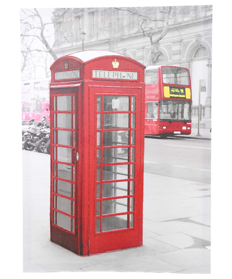 70 x 50 cm Glitter Canvas Showing A London Scene Featuring A Phone Box - Home Decorations