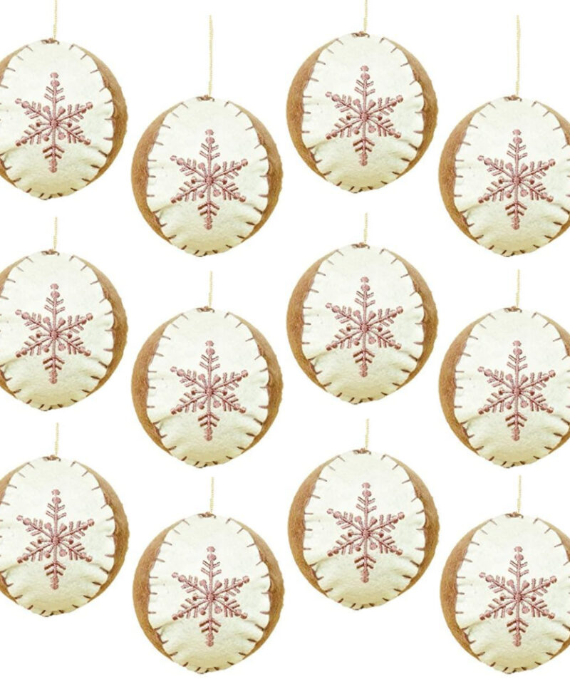 Toyland Pack of 12-8cm Fabric Bauble With Snowflake Pattern - Christmas Tree Decorations
