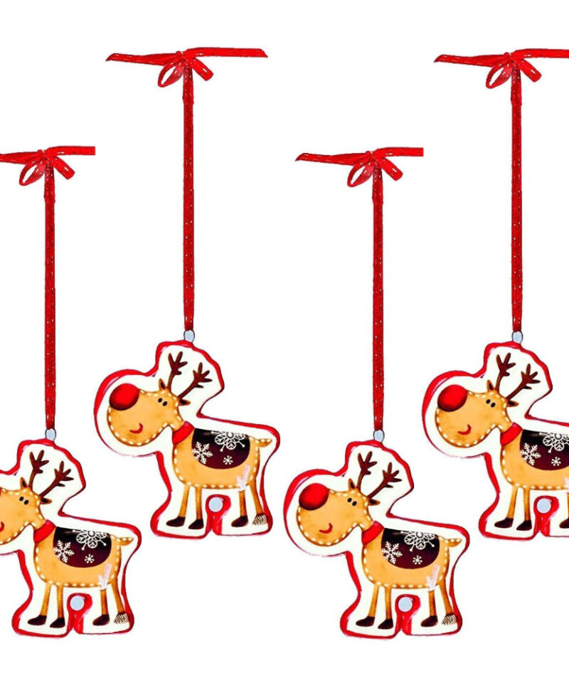 Toyland® Pack of 4-7cm Ceramic Hanging Reindeer Christmas Tree Decoration