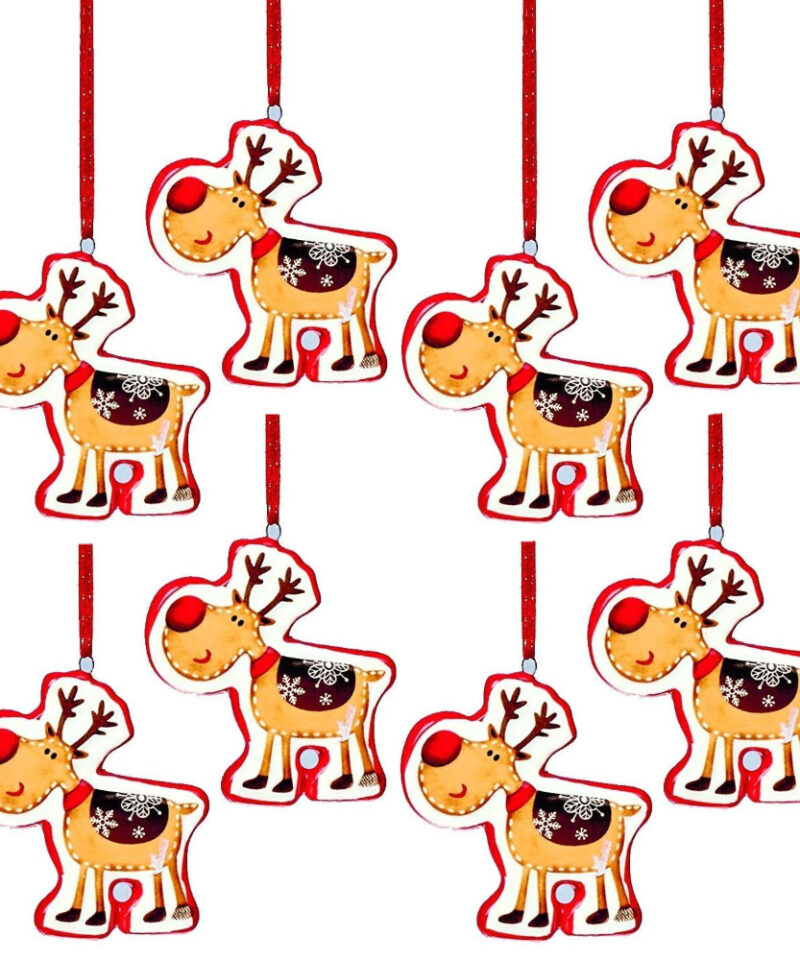 Toyland Pack of 8-7cm Ceramic Hanging Reindeer - Christmas Tree Decoration