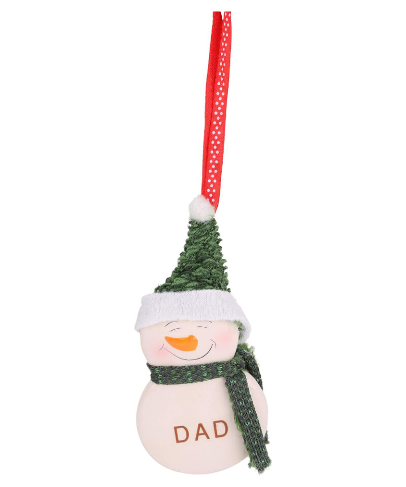 Toyland 12cm Hanging Snowman Decoration With Decorative Scarf And Hat Reading 'Dad' - Christmas Tree Decorations