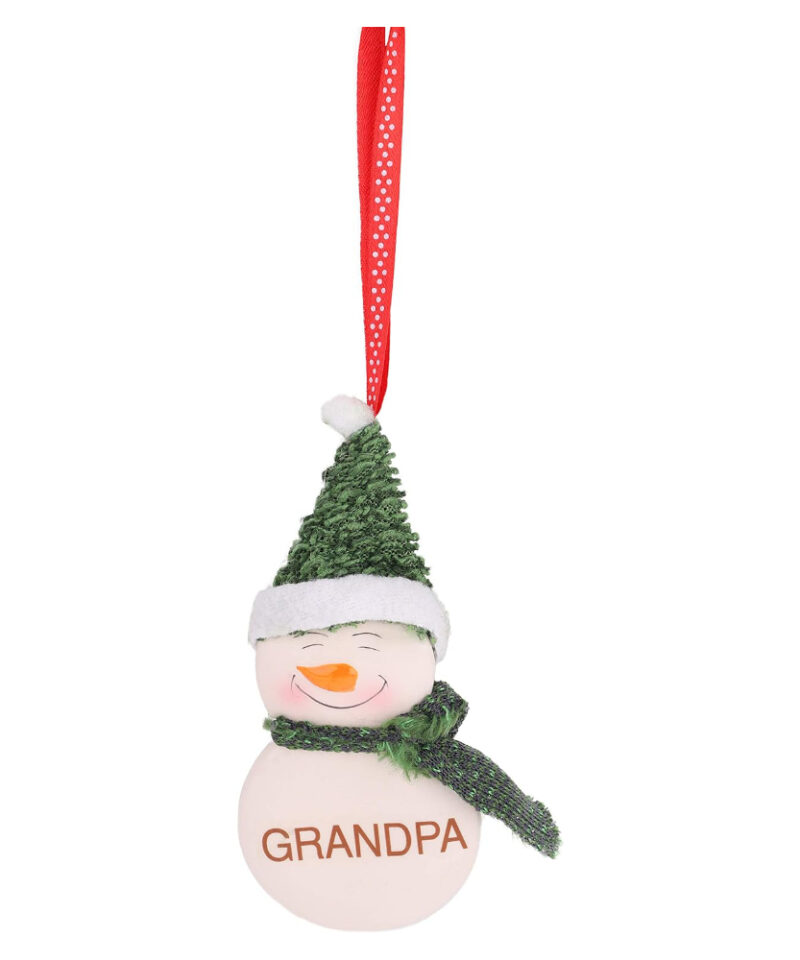 12cm Hanging Snowman Decoration With Decorative Scarf And Hat Reading 'Grandpa' - Christmas Tree Decorations