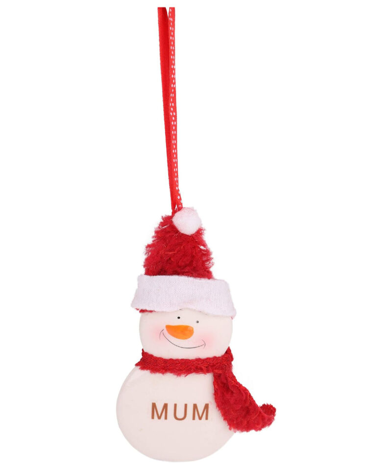 Toyland 12cm Hanging Snowman Decoration With Decorative Scarf And Hat Reading 'Mum' - Christmas Tree Decorations