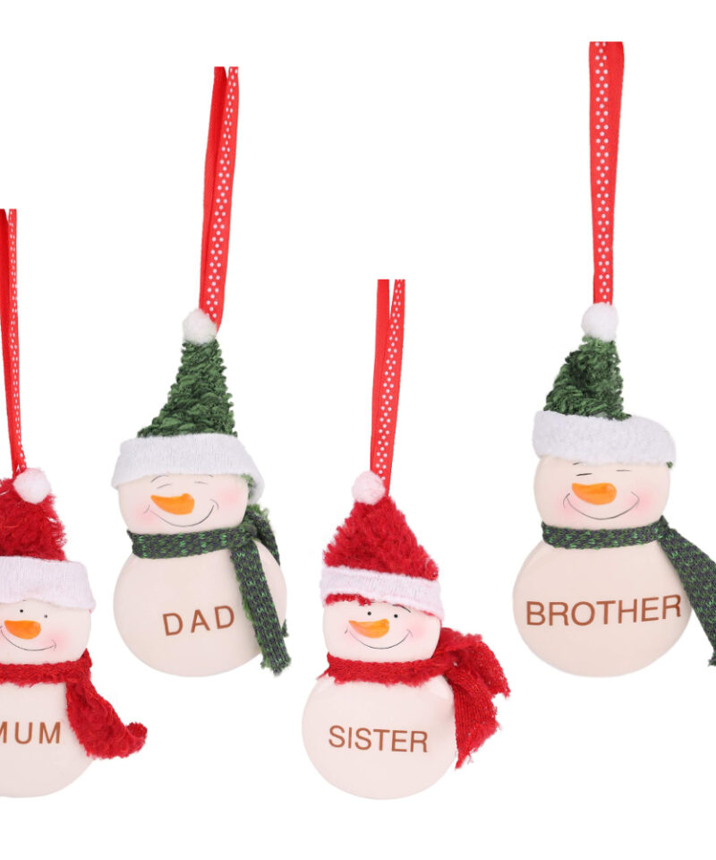 Toyland 12cm Hanging Snowman Decorations With Decorative Scarf And Hat Reading Family Names - Christmas Tree Decorations
